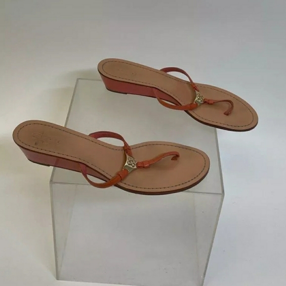 Coach Women's Tan & Orange Wedge T-Strap Sandals thong flip flop - Size 10 - Picture 1 of 6
